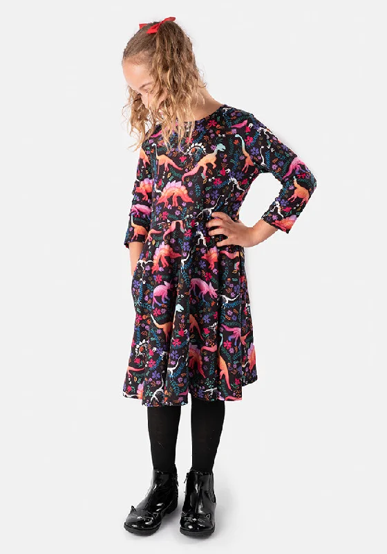 Special Offer Children's Spooky Dinosaur Print Dress (Onyx)