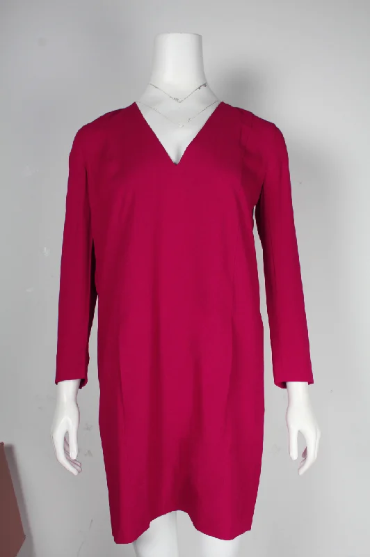 Crazy Deals Vanessa Bruno Long Sleeve V-Neck Dress in Magenta Acetate