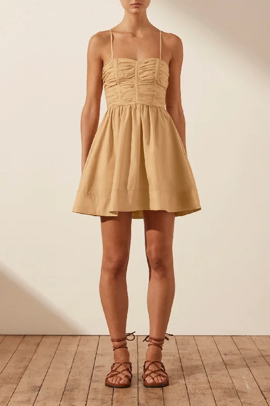 Value Deals ESTELA RUCHED PANEL MINI DRESS - SAND