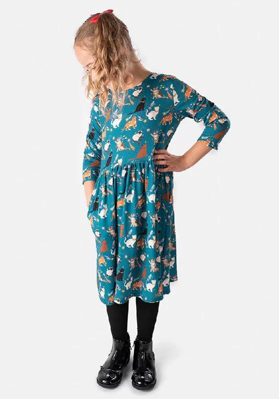 Exclusive Deal Children's Playful Cats Print Dress (Sheba)