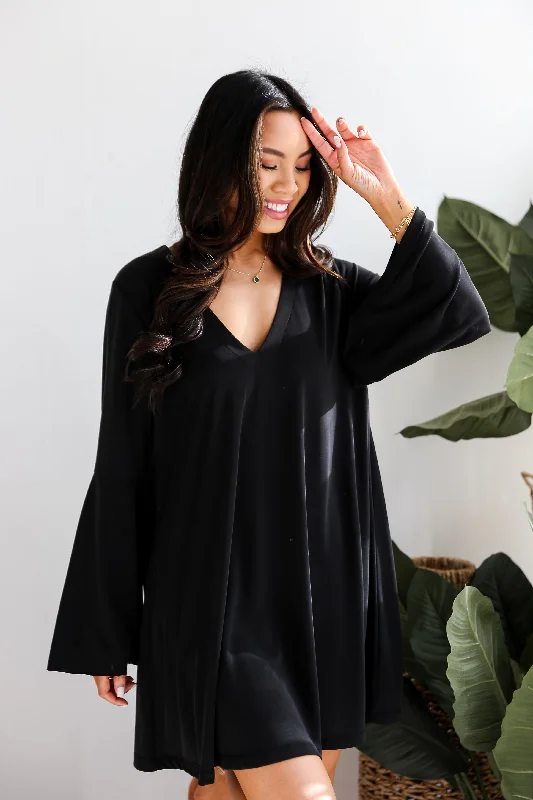Crazy Deals FINAL SALE - Flirty Delight Black Bell Sleeve Mini Dress