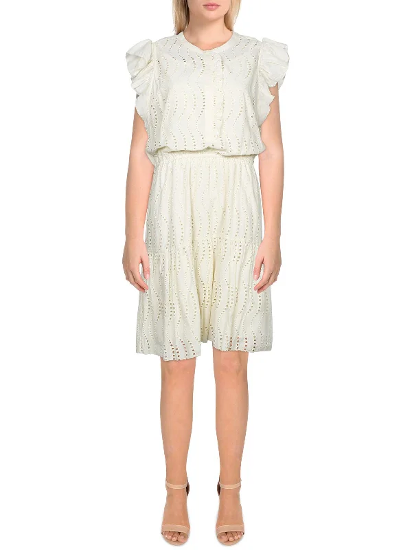 Special Discount Krystina Womens Eyelet Ruffle Mini Dress