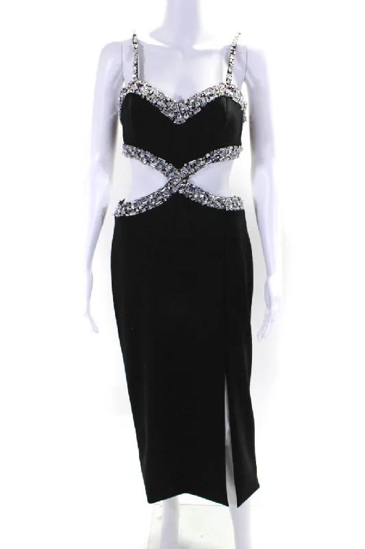Lowest Price PatBO Womens Jeweled Cut Out Waist Sleeveless Evening Gown Black