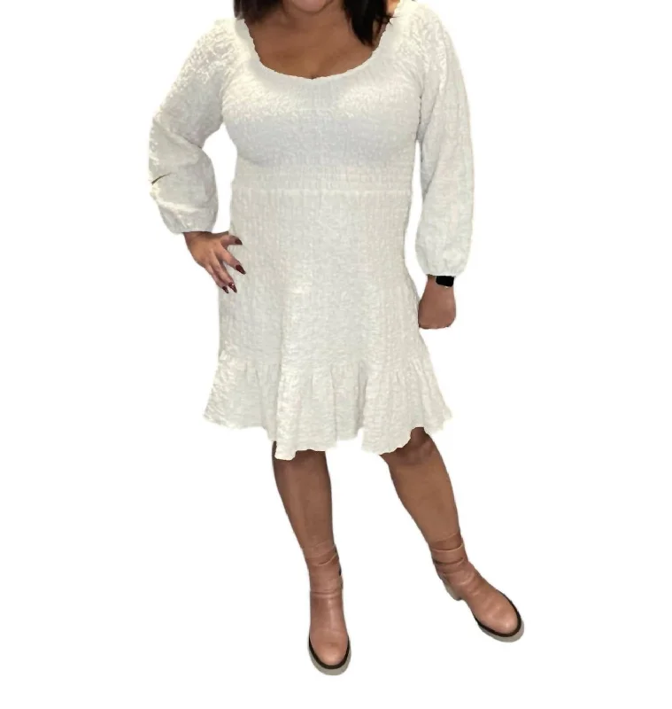Can't Miss Crinkle Ruched Ruffle Dress In White