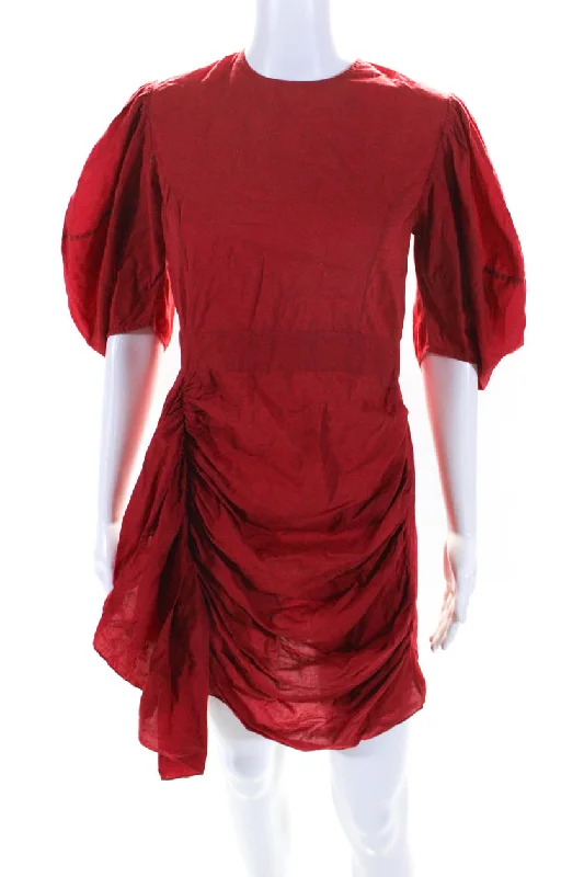Special Discount Rhode Womens Red Cotton Crew Neck Puff 3/4 Sleeve Ruched Mini Shift Dress