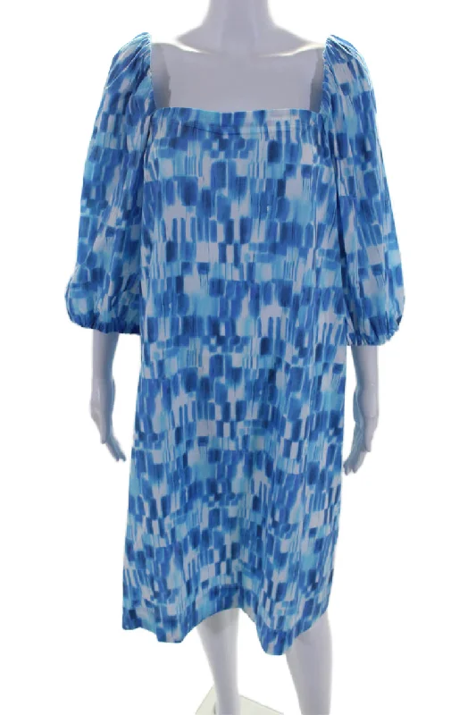 Online Only Marella Womens Cotton Cottage Print Long Sleeve A-Line Midi Dress Blue