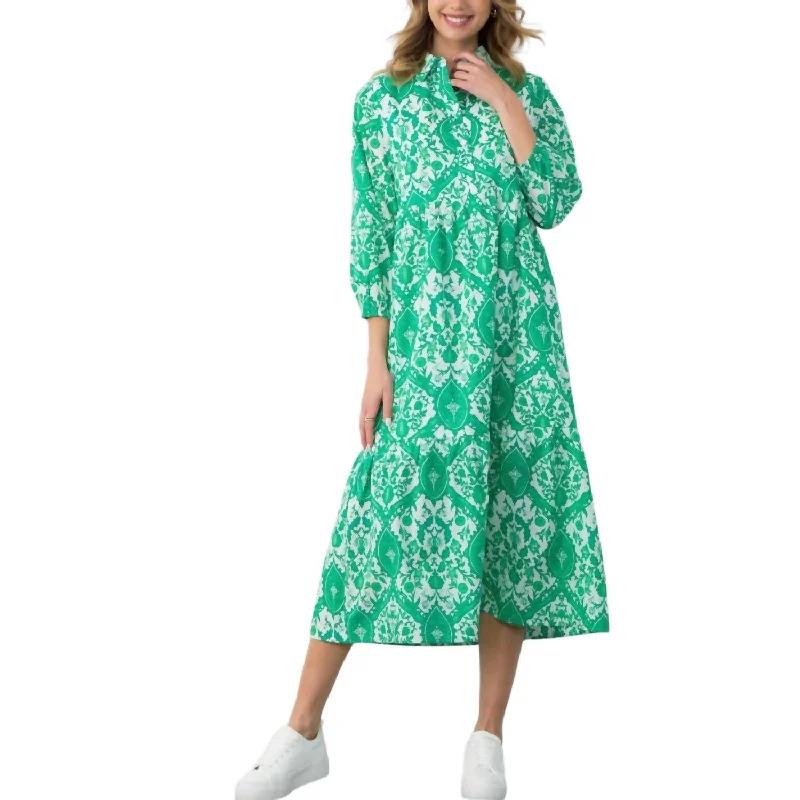 Massive Deals Long Sleeve Print Maxi Dress In Green