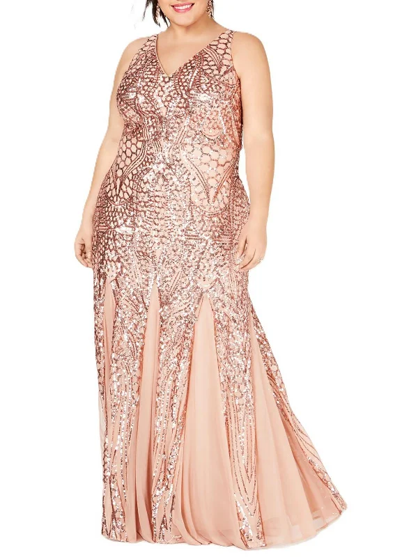 Exclusive Savings Plus Womens Sequined Sleeveless Evening Dress
