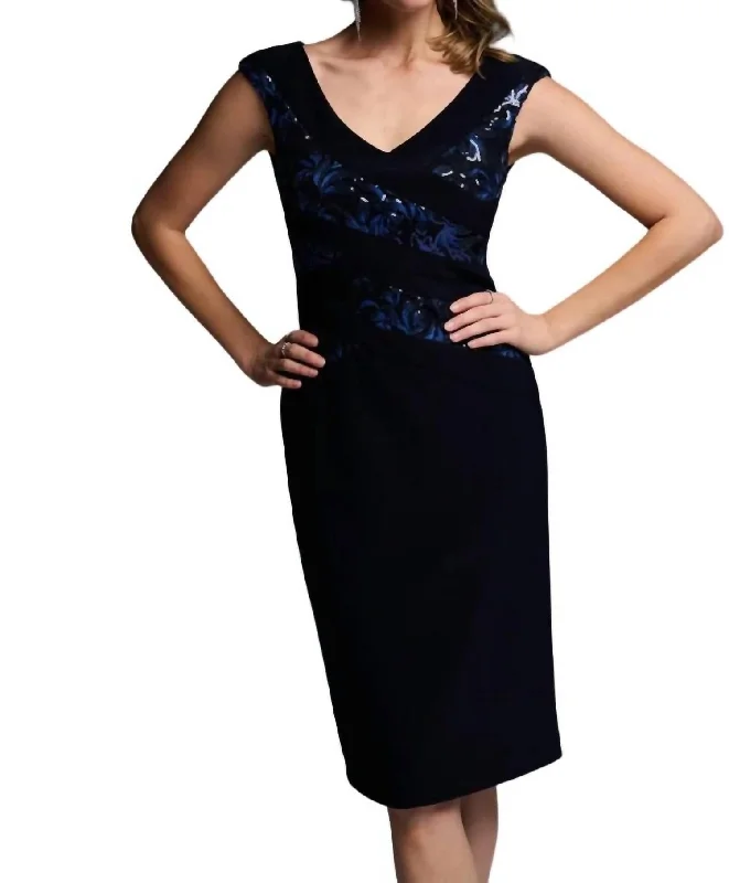 Limited Quantity Sequin Back Zipper Dress In Midnight Blue