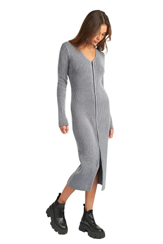 Deal Mania V NECK MIDI DRESS WITH TWO WAY ZIPPER