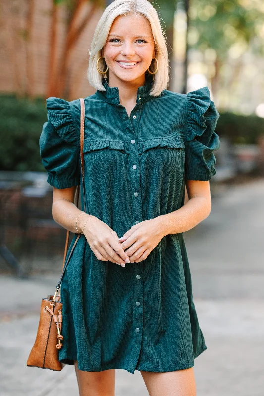 Special Buy Answer The Call Hunter Green Babydoll Dress