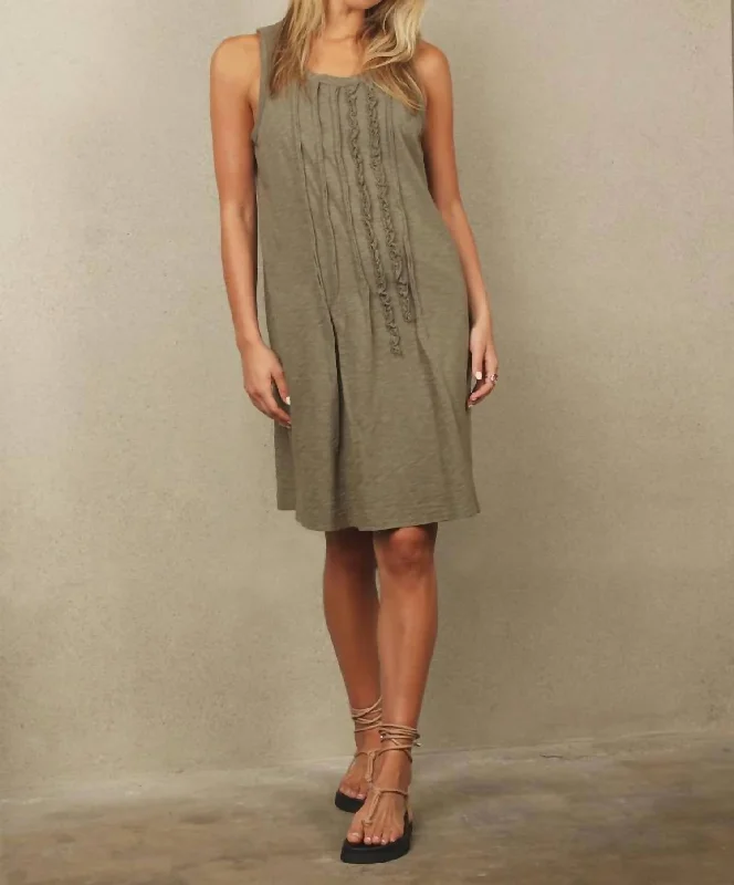 Discount Extravaganza Ruffle Pintuck Dress In Olive