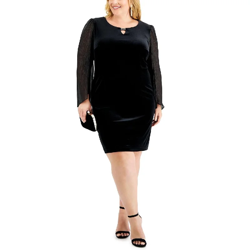 New Arrival Plus Womens Velvet Embellished Cocktail and Party Dress