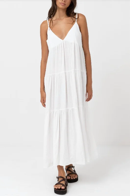 Limited Quantity Classic Tiered Midi Dress In White