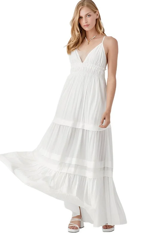 Midnight Sale Shirred Ruffle Folded Detail Maxi Dress