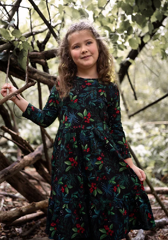 Holiday Sale Children's Holly & Berry Print Cotton Dress (Festive)