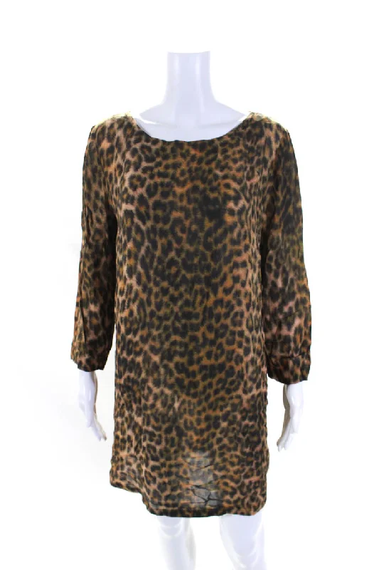 Super Sale Zimmermann Womens Animal Print Long Sleeves Shirt Dress Brown Black