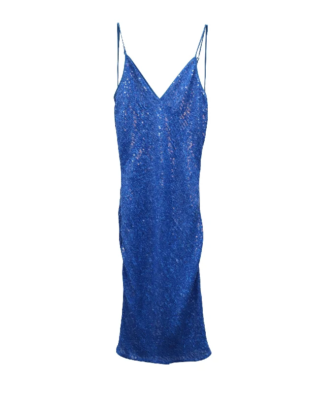 Price Reduction Diane Von Furstenberg Havita Sequin Cami Midi Dress in Blue Silk