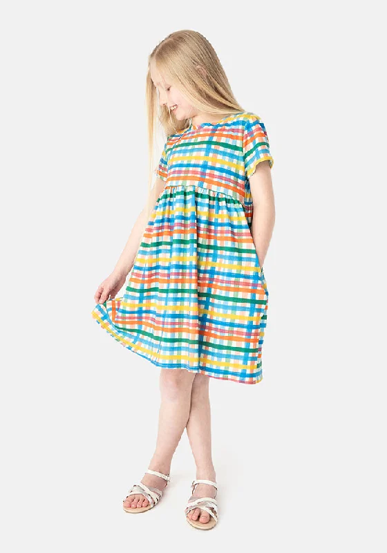 Bargain Blast Children's Summer Painted Check Print Cotton Dress (Skye)