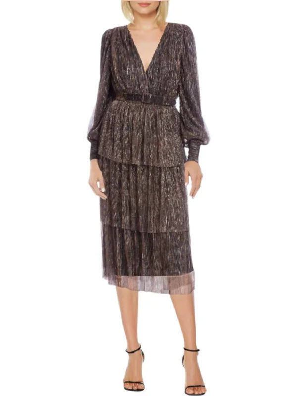 Best Bargains Metallic Stripe Tiered Cocktail Dress In Copper