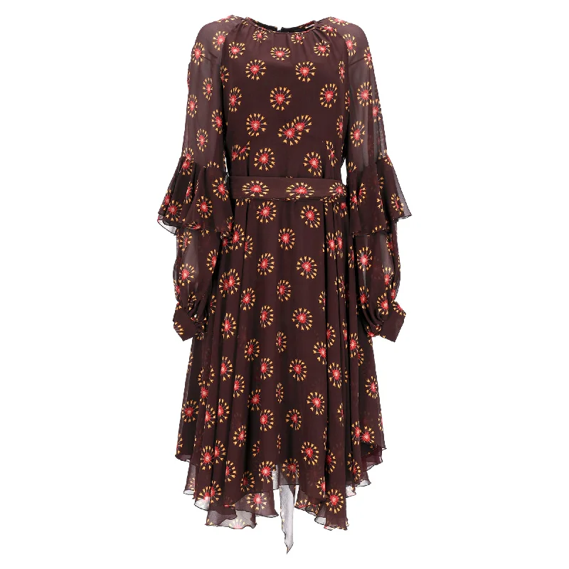 Stock Clearance Etro Printed Midi Dress in Brown Silk