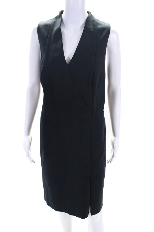 Special Discount Akris Punto Womens Navy Cotton Blend V-Neck Belt Sleeveless Shift Dress