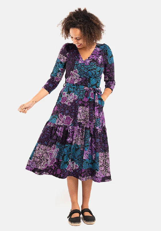 Super Sale Harlowe Paisley Patchwork Print Tiered Hem Cotton Midi Dress