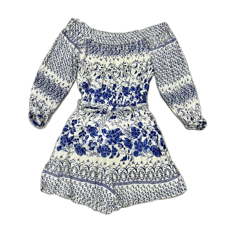 Now or Never Romper By Anthropologie In Blue & White, Size: Xs