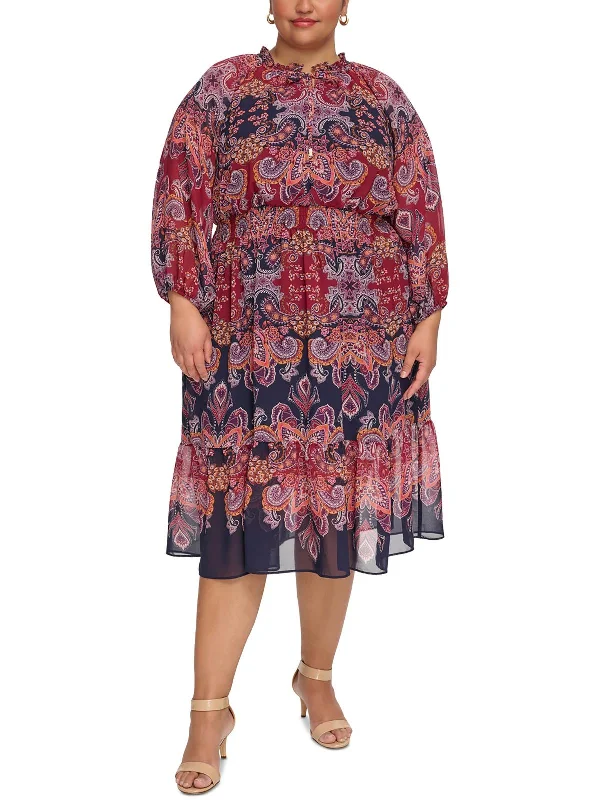 Deep Discounts Plus Womens Chiffon Paisley Midi Dress