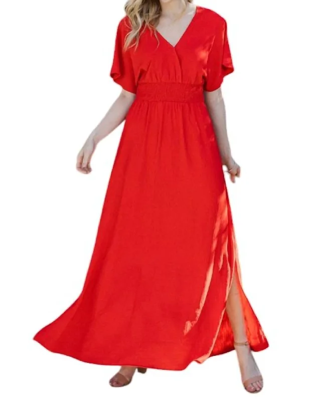 Clearance Event Solid Woven Wrap Maxi Dress In Red