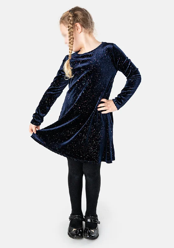Fantastic Offers Children's Navy & Multicoloured Sparkle Velvet Dress (Beth)