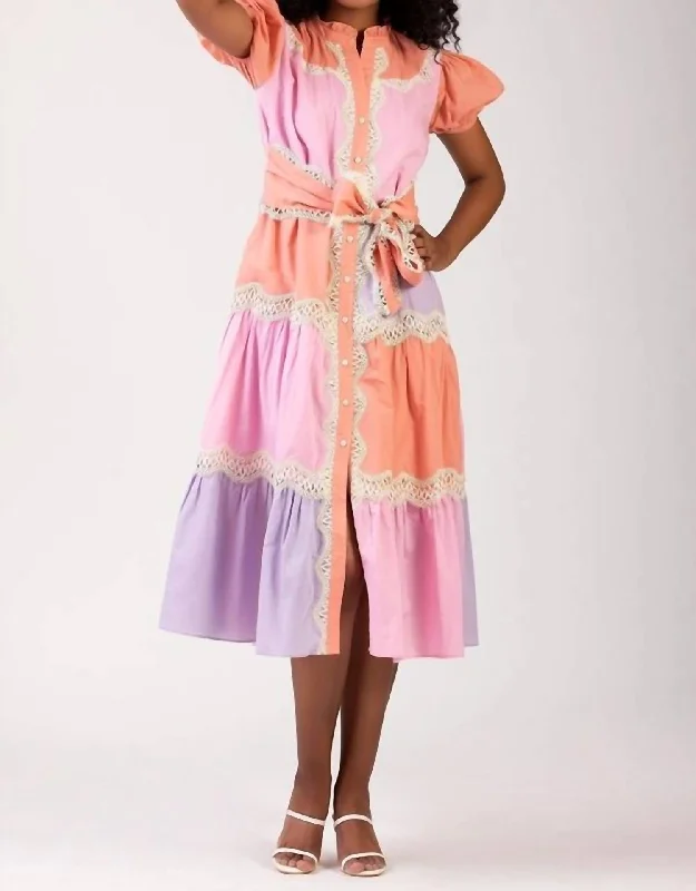 New Arrival Pipa Midi Dress In Multi Peach Purple