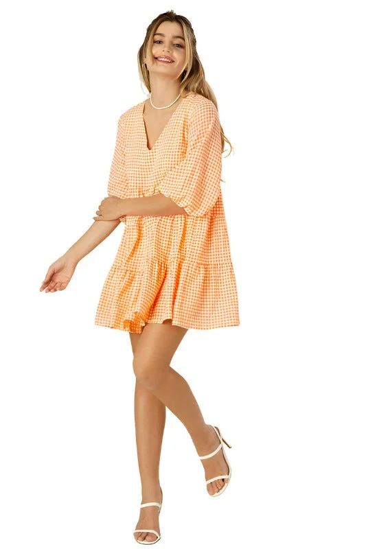 Closeout Gingham checked tiered dress