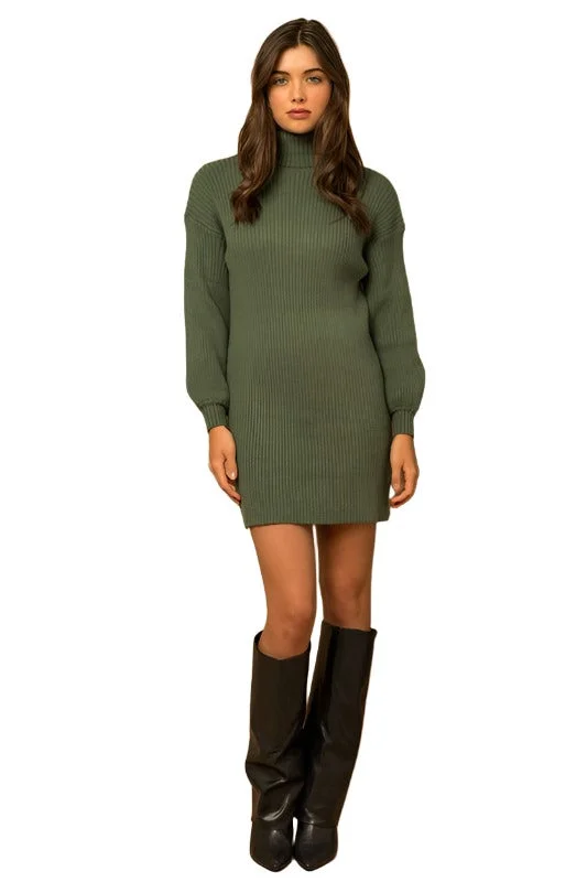 Closeout Turtle Neck Balloon Sleeve Sweater Dress