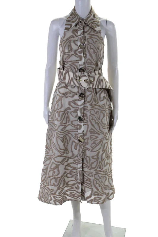 Clearance Sale Cult Gaia Women's Halter Neck Textured Button Down Midi Dress Beige