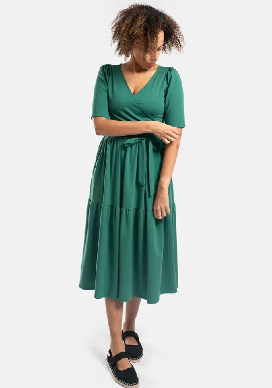 Crazy Deals Murphy Green Tiered Hem Cotton Midi Dress