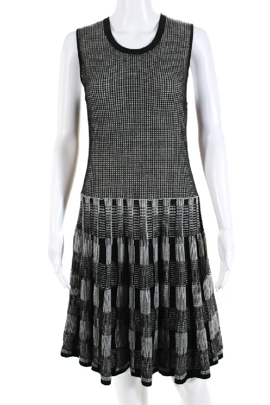 Sale Event Lela Rose Womens Knit Crewneck Sleeveless Fit & Flare Dress Black White