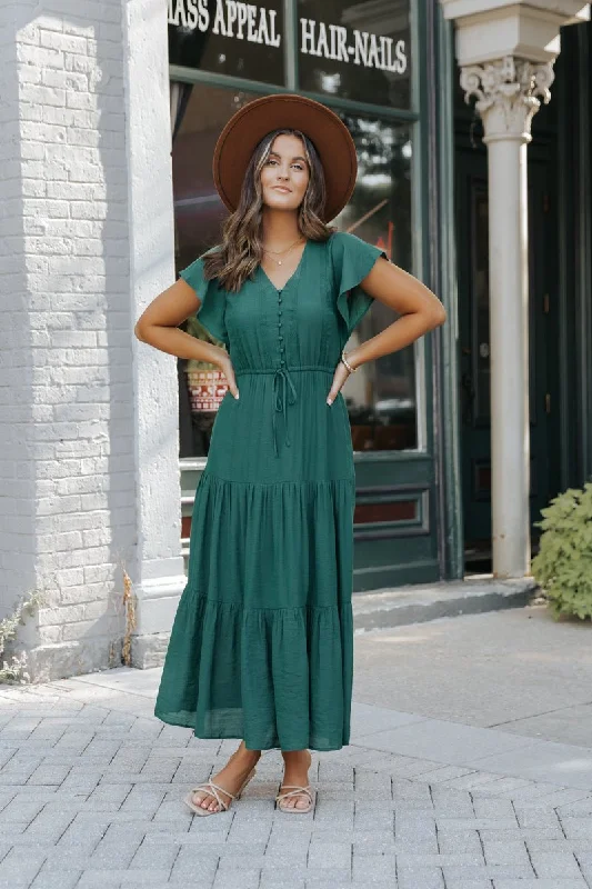 Don't Miss Hunter Green Lace Tiered Maxi Dress - FINAL SALE