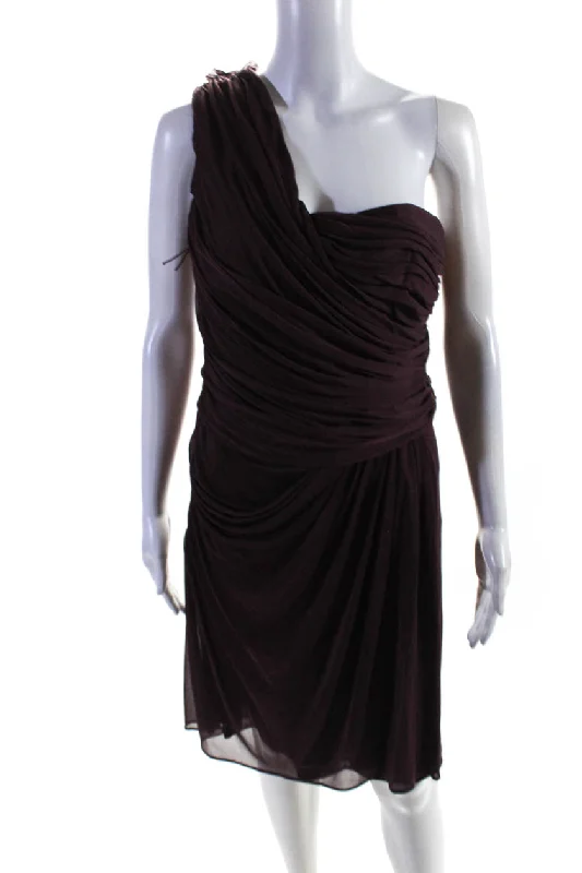 Super Deal J. Mendel Womens Back Zip One SHoulder Ruched Coktail Dress Merlot Red