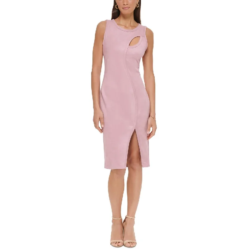 Clearance Sale Womens Faux Suede Sleeveless Midi Dress
