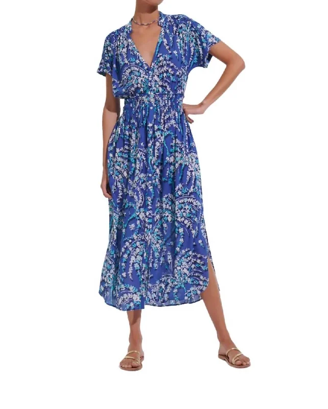 Super Deal Becky Long Dress In Royal Palmery