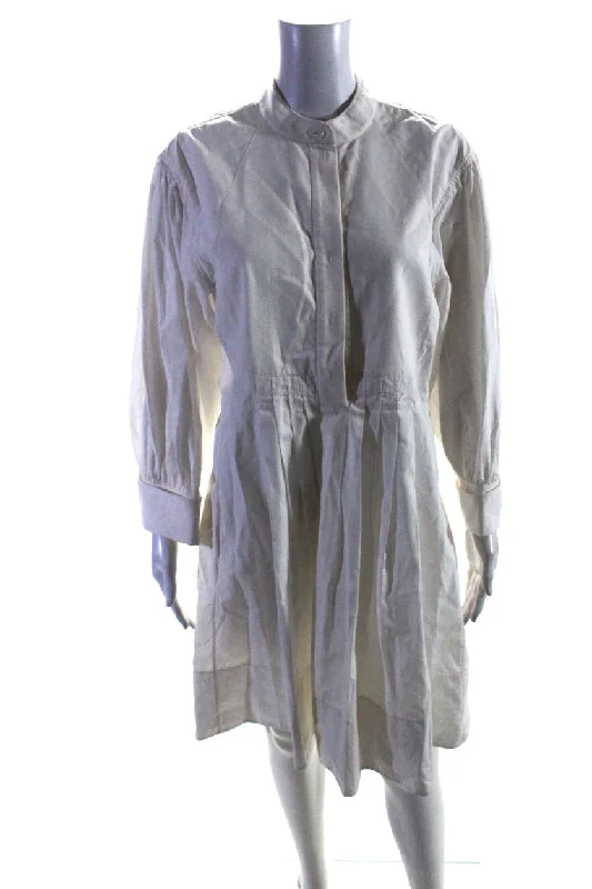 Discount Days Chloe Womens White Cotton Crew Neck 3/4 Sleeve Fit & Flare Dress