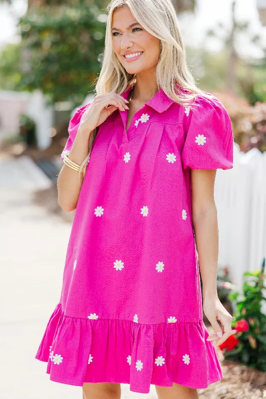 Amazing Deals Dream Of The Day Fuchsia Pink Floral Embroidered Dress