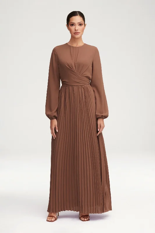Act Fast Layana Pleated Wrap Waist Maxi Dress - Pecan