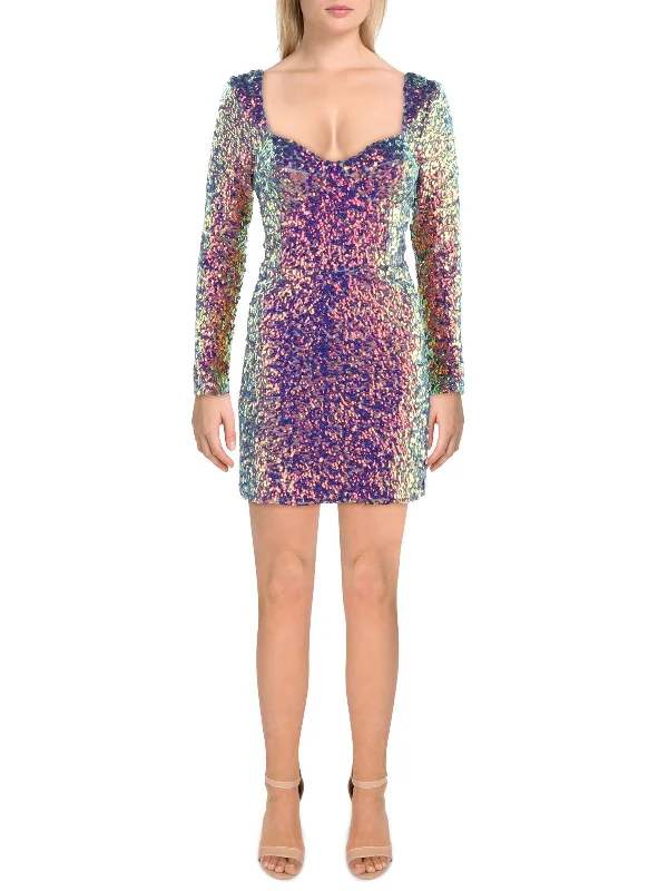 Anniversary Sale Danica Womens Mesh Sequined Mini Dress