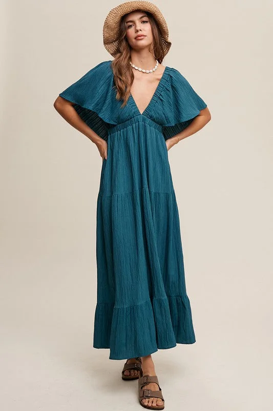 Special Buy V-neck Ruffle Sleeve Flowy Vacation Dress