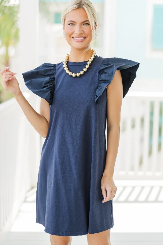 Price Rollback Get Ready Navy Blue Ruffled Mini Dress