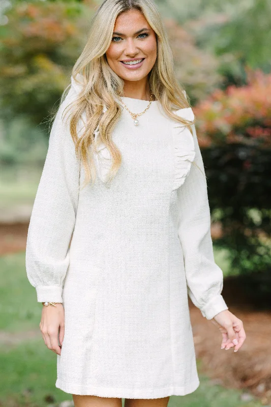 Act Fast You're The One Ivory White Tweed Dress
