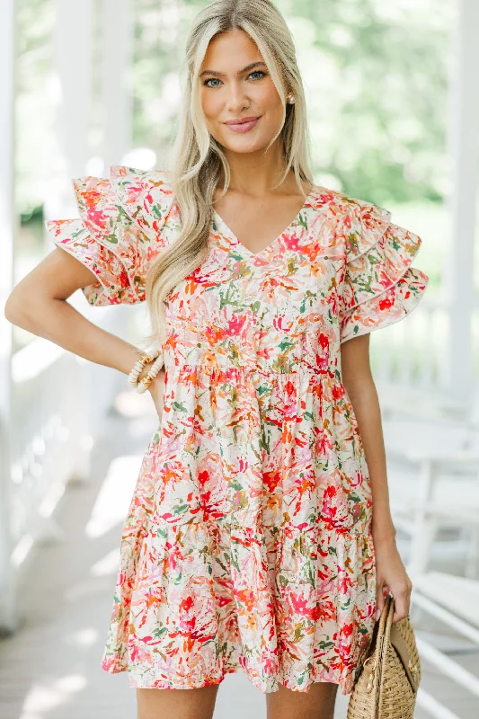 Savings Spectacular New To You Coral Pink Ditsy Floral Babydoll Dress