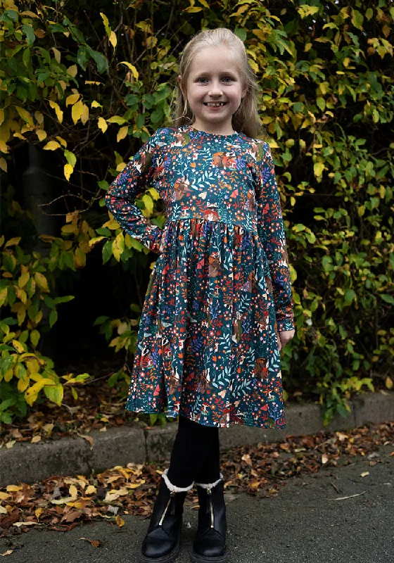 Year-End Clearance Children's Foraging Racoons Print Dress (Huxley)